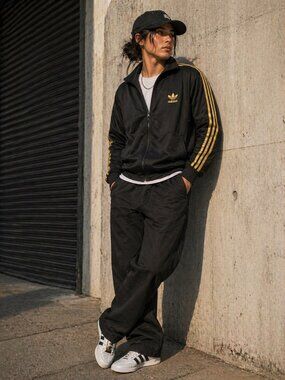 Adidas Originals Black Gold Stripe Track Jacket Trefoil Zip Up Women’s XL